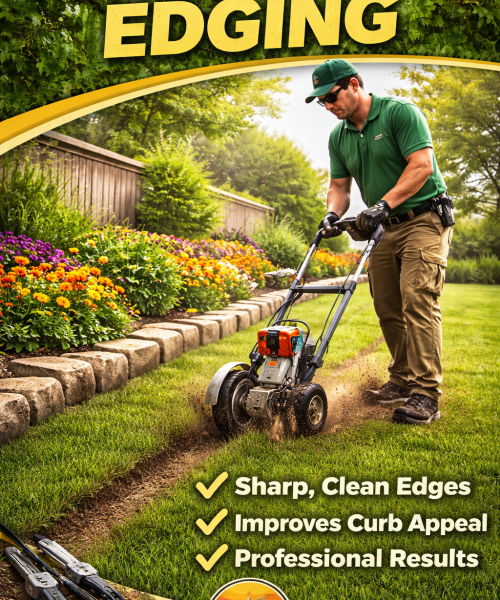 Professional lawn edging in action